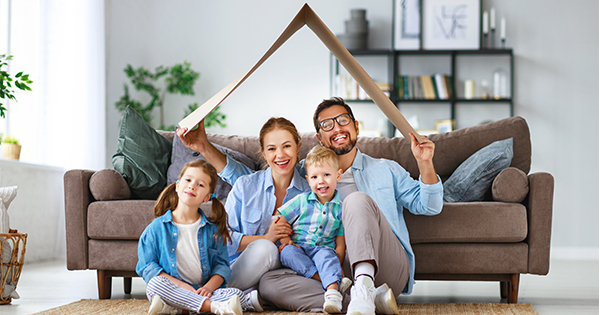 happy family sitting down