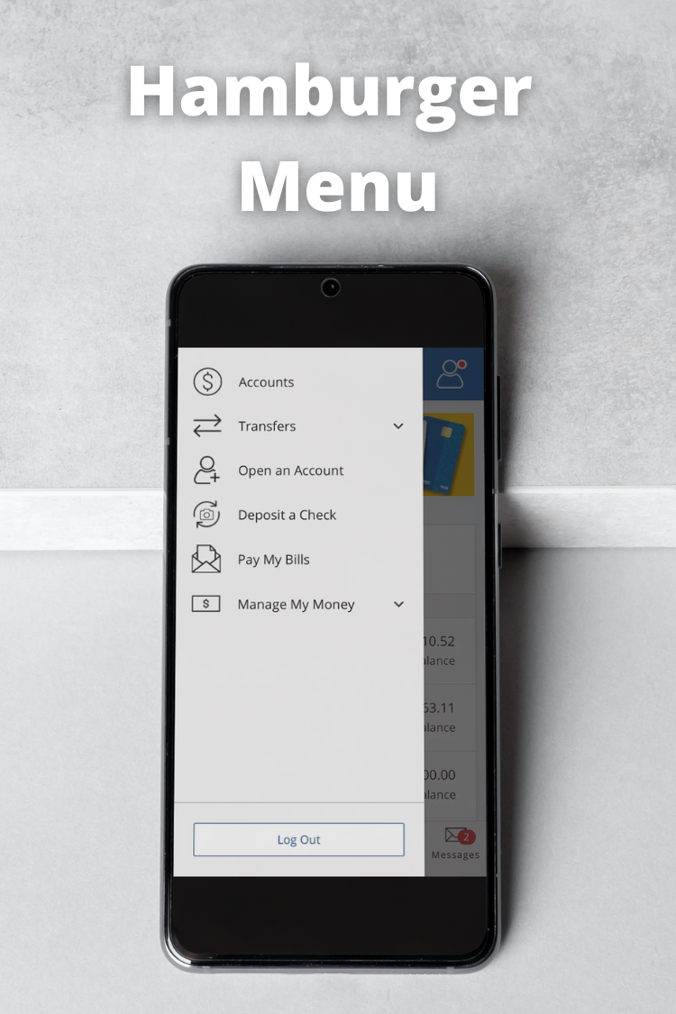 Mock up of mobile banking screen